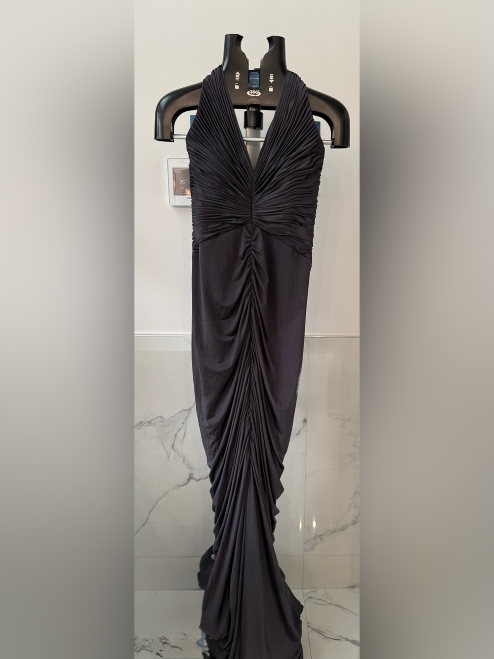 JS Boutique Ruched Halter Maxi Dress Charcoal Gray Evening Gown Size 6